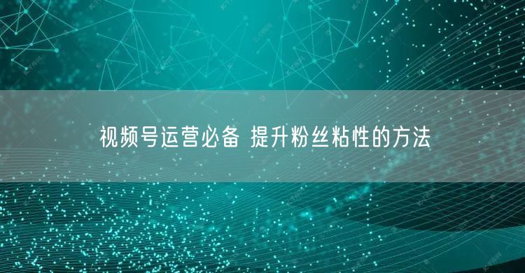 视频号运营必备 提升粉丝粘性的方法